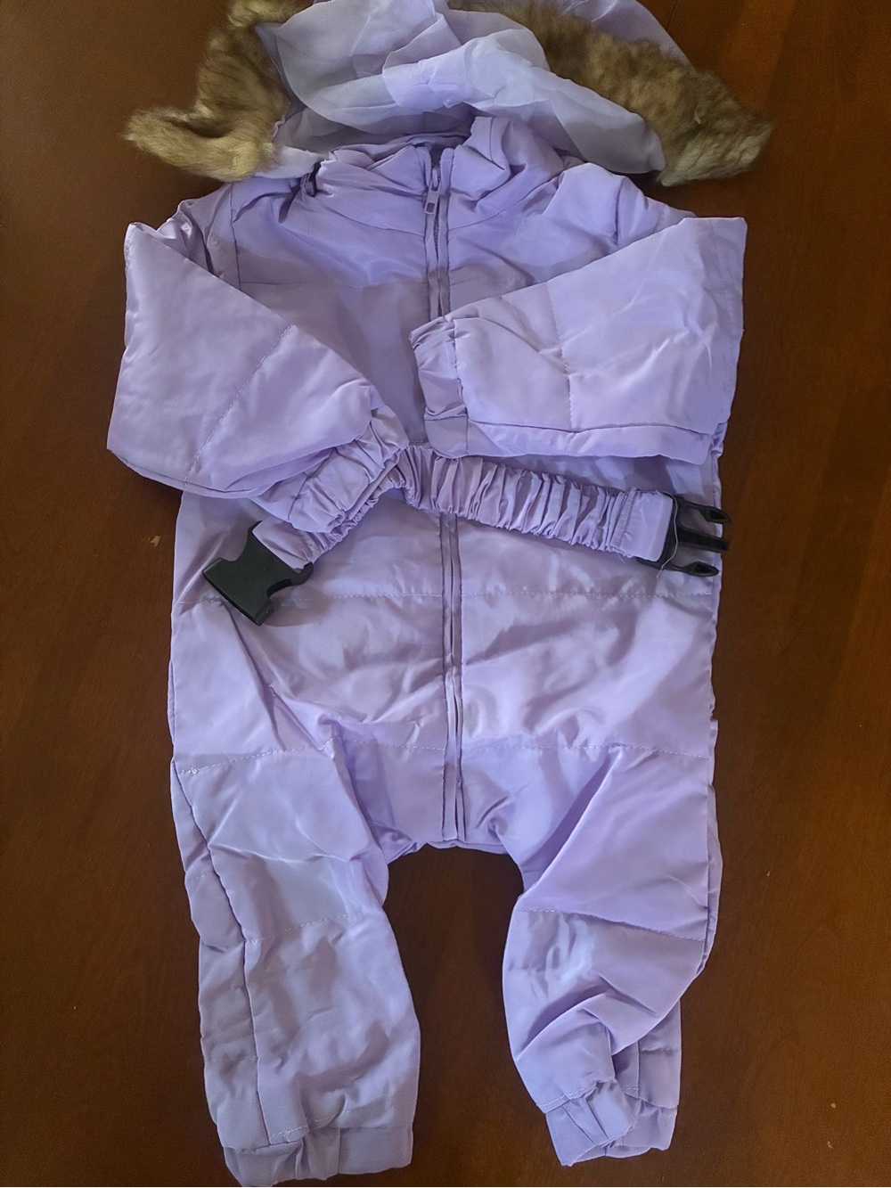 SHEIN Lilac Puffer Kids One-Piece Snowsuit with Hood